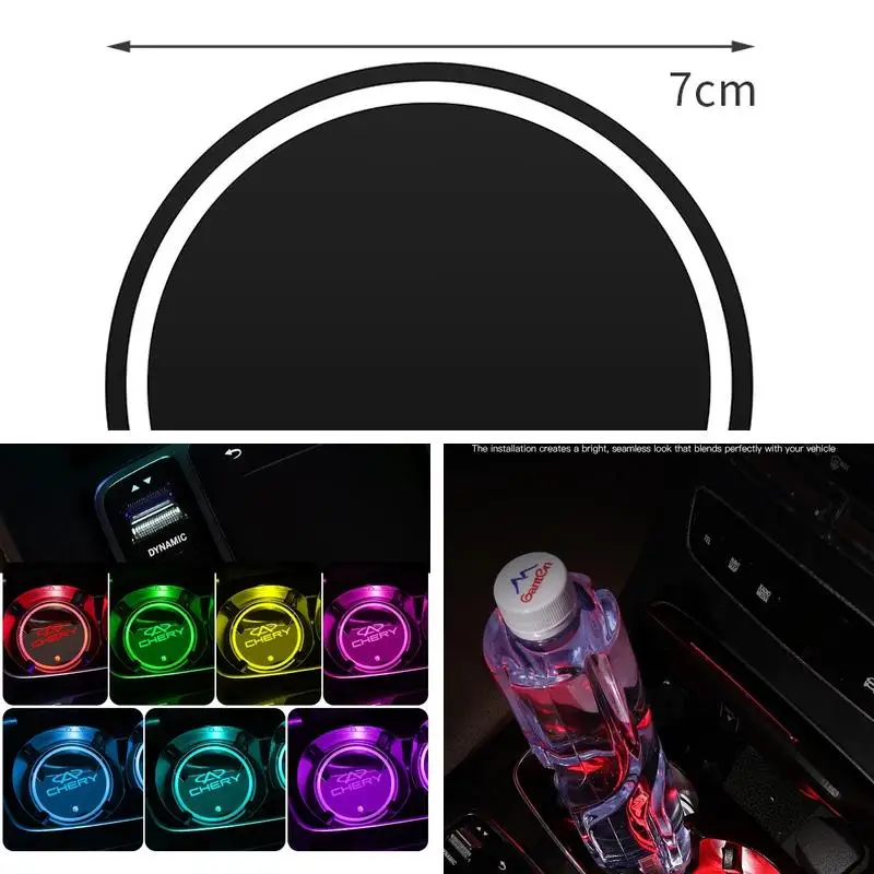 For Chery Tiggo 7 Pro Tiggo 8 Pro Tiggo 9 Omoda 5 Jaecoo J7 2Pcs Touch LED Cup Holder Mat USB Rechargeable Glowing Car Interior