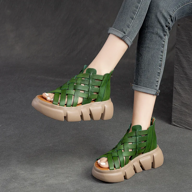 

Women's Shoes Sandals Leather fashion wedges Casual zip Roman style women's sandals