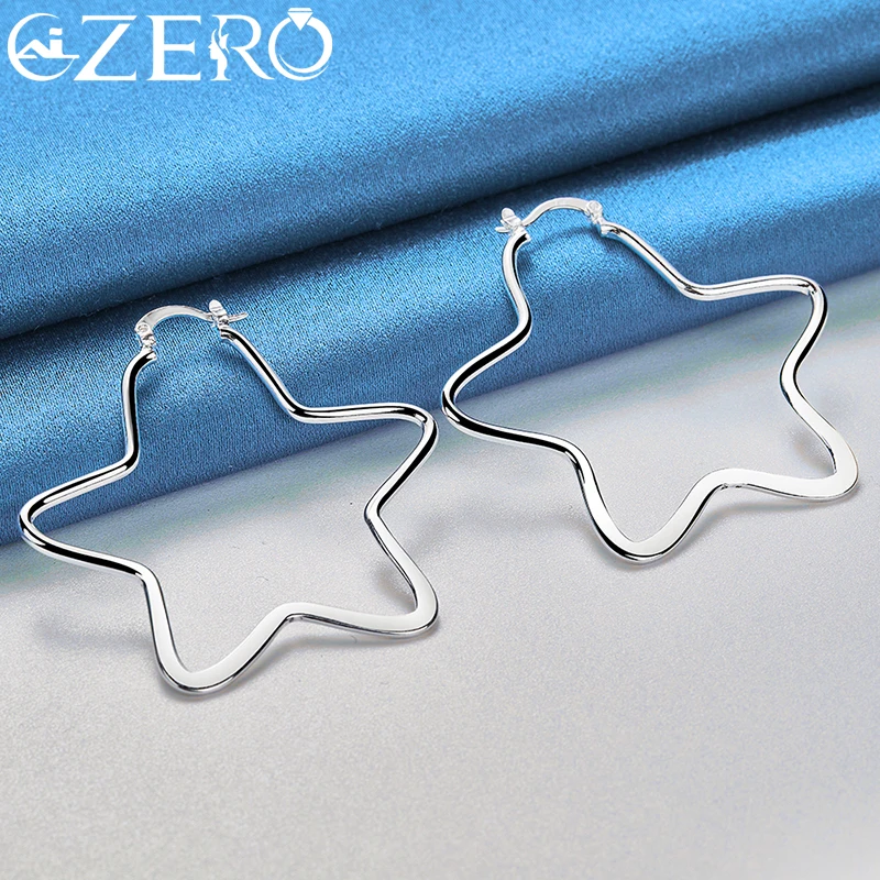 ALIZERO 925 Sterling Silver 52mm Big Star Shape Hoop Earrings For Women Wedding Fashion Party Popular Jewelry Trend Accessories