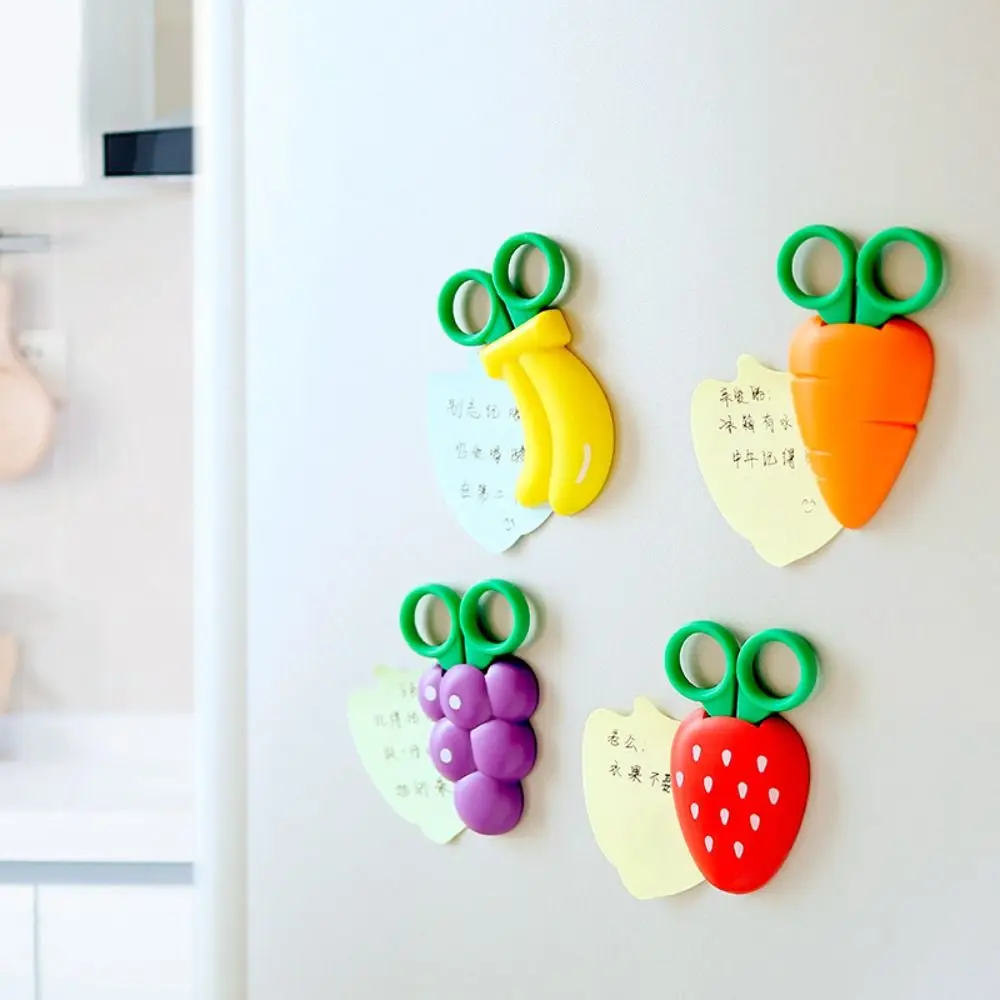 4 Piezas de Tijeras Magnéticas con Diseño de Frutas, Mini Tijeras de Bolsillo para Niños, Multifuncionales, con Adhesivo para Refrigerador