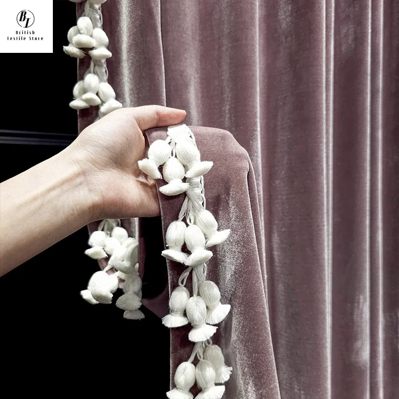 

Custom Size！！European Light Luxury High-end Silk Velvet French Fashion Curtains for Living Dining Room Bedroom Decor Window