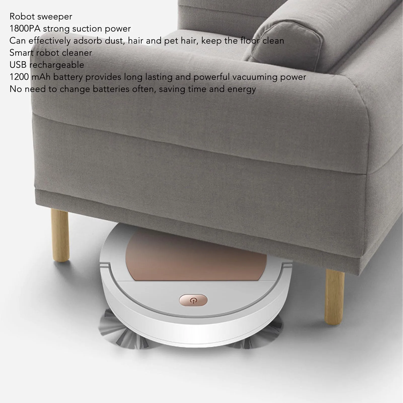 หุ่นยนต์กวาดทำความสะอาด3.7V แบตเตอรี่1200mAh ชาร์จด้วย USB หุ่นยนต์อัจฉริยะเครื่องกวาดอัตโนมัติแบบบางพิเศษ