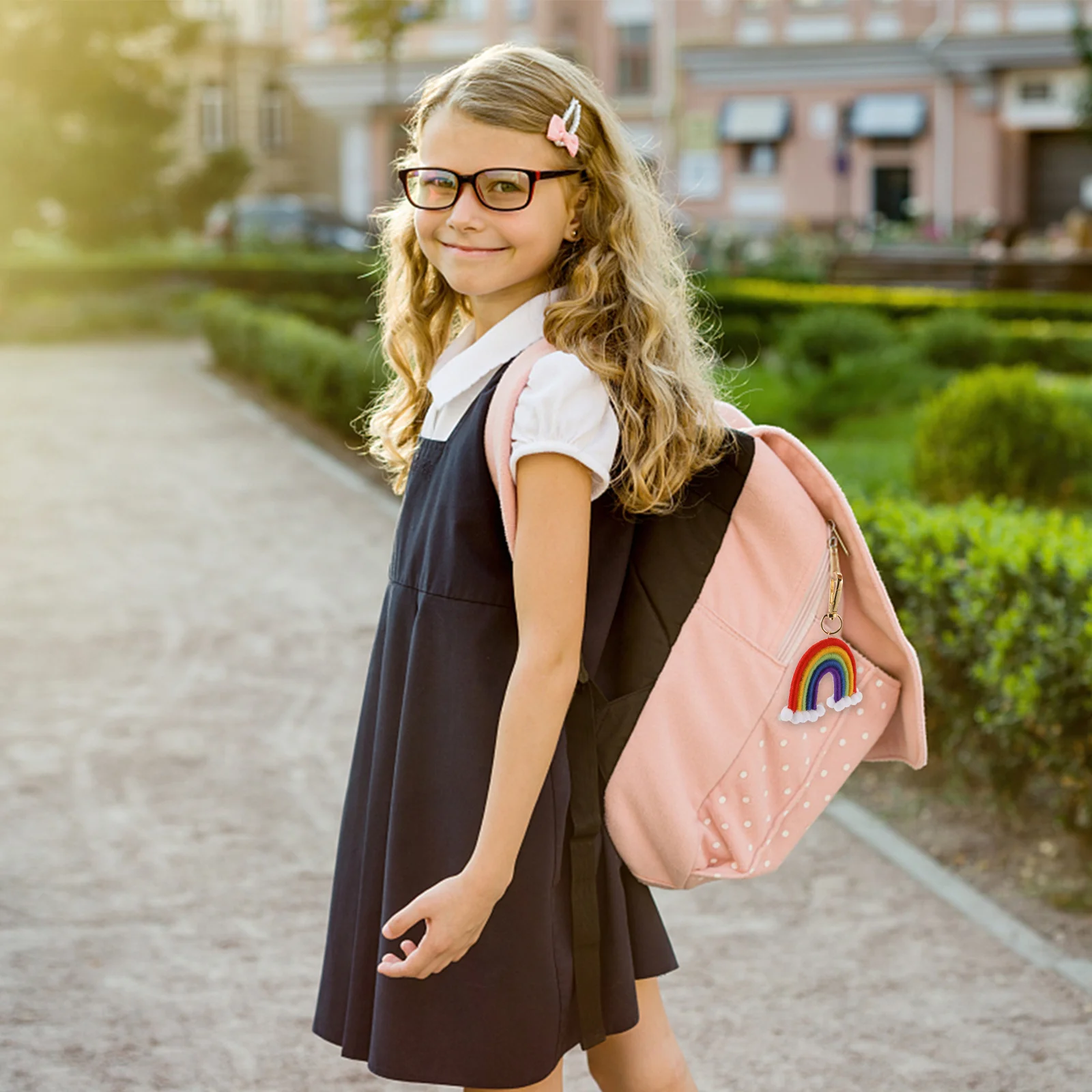 

Unique Keychain Hand-Woven Holder Colorful Bag Pendant Key Ring Rainbow Style Car Key Decor Backpack Hanging Ornament