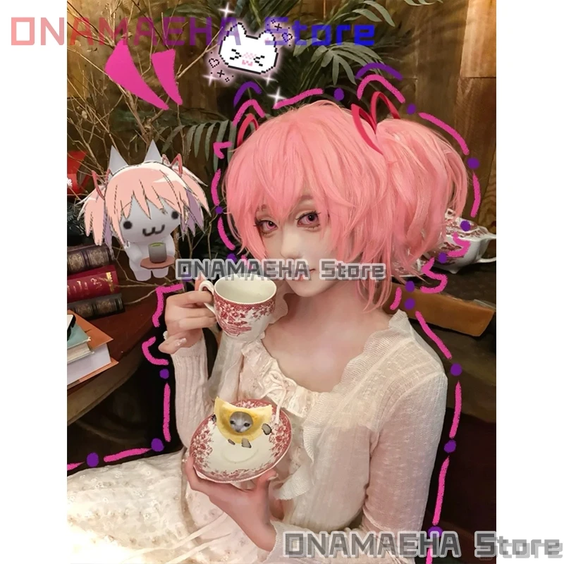 

ONAMAEHA*/Аниме-костюм для косплея по мотивам Puella Magi Madoka Magica: Новый наряд Канамэ Мадоки, милое розовое платье, белый пальто, стиль Sweet Lolita