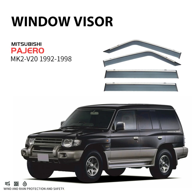 

Дефлекторы окон с хромированной отделкой для Mitsubishi PAJERO V31-V46 MK2-V20 1992-1998, ветровики, защита от дождя, солнцезащитные козырьки