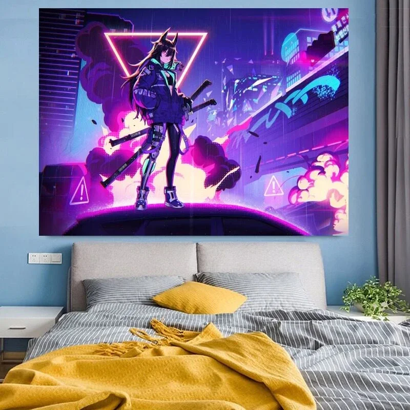 VIKAMA Cyberpunk City Night Tapestry Wall Hanging, 6 Designs, Wall Decor for Bedroom Living Room Dorm