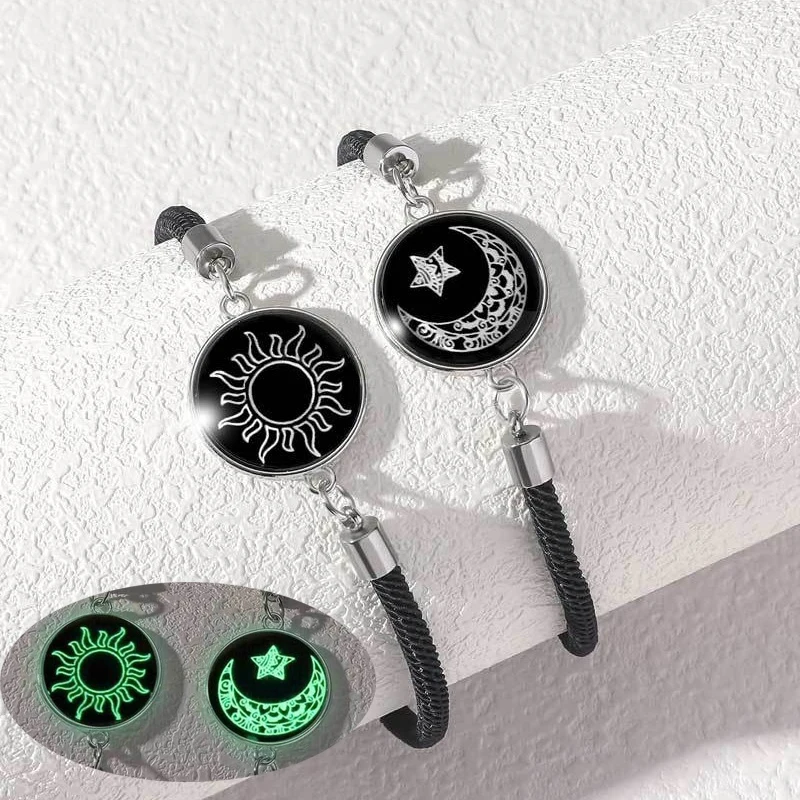 Romantic Luminous Sun Moon Couple Bracelets for Women Men Handmade Braided Rope Matching Bracelet Charms Lover  Jewelry Gifts