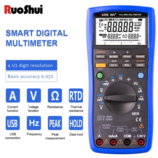 Victor 98A+ Handheld Smart Digital Multimeter LCD Backlight Portable