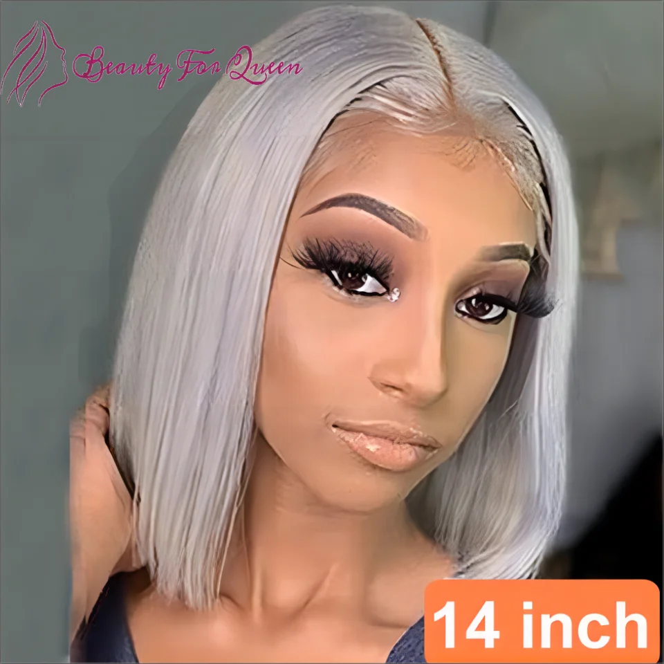 

Серебристо-серый прямой короткий парик боб - плотность 180%, бесклеевой бразильский кружевной фронтальный парик Remy | 100% человеческие волосы 100% человеческие волосы