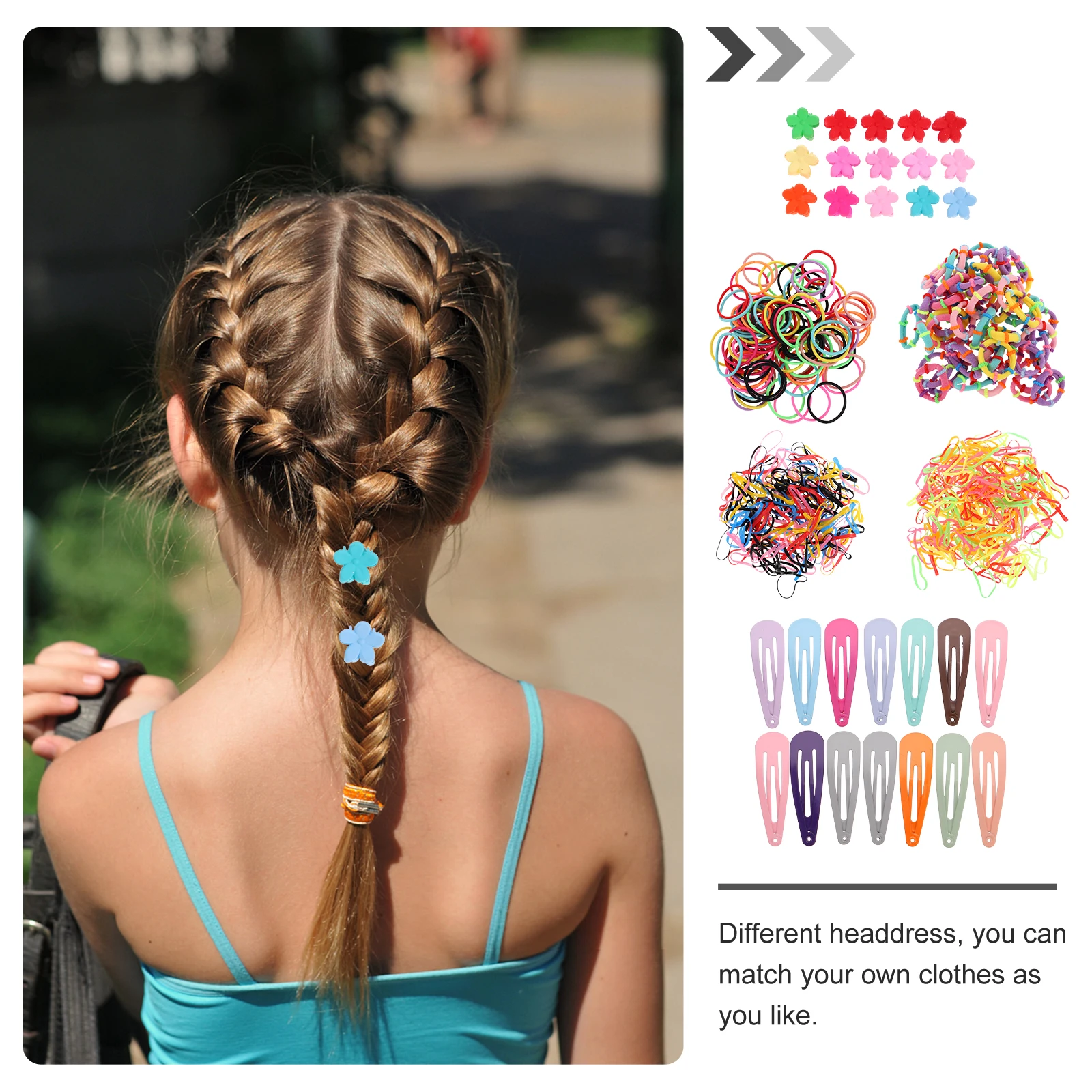 

1 set Kids Hair Decoration Set Nylon Elastic Rubber Bands Iron Clips Fashionable Hair Rope Colorful Hair Clips for Girls
