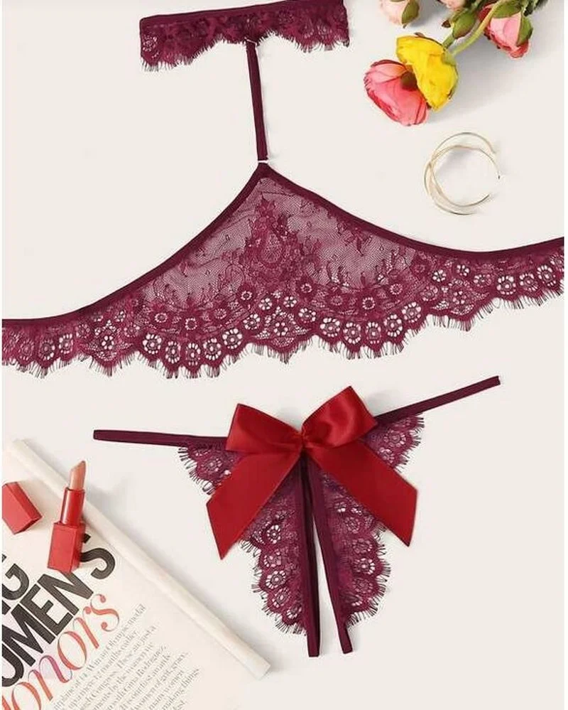 مثير الدانتيل قطعتين الرسن الملابس الداخلية النسائية الساخنة المثيرة انظر من خلال القوس مفتوحة المنشعب الملابس الداخلية الإباحية الجنس الكبار يمزح الملابس
