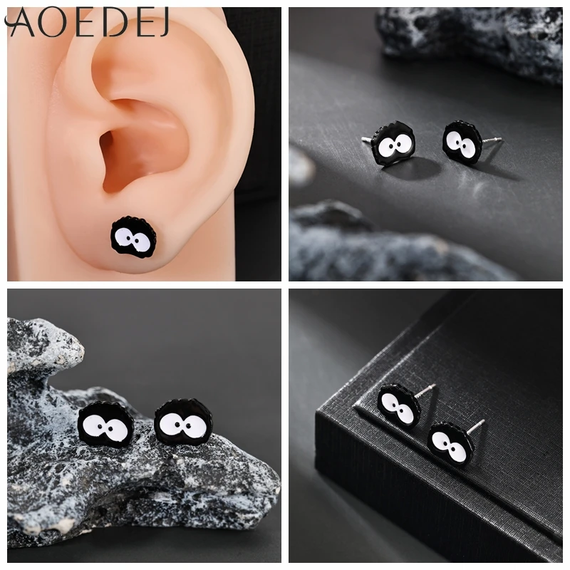 AOEDEJ 0.7MM 1 Pair 925 Sterling Silver Stud Earrings Unisex Halooween Ear Studs Black Spider Monster Helix Conch Lobe Piercings