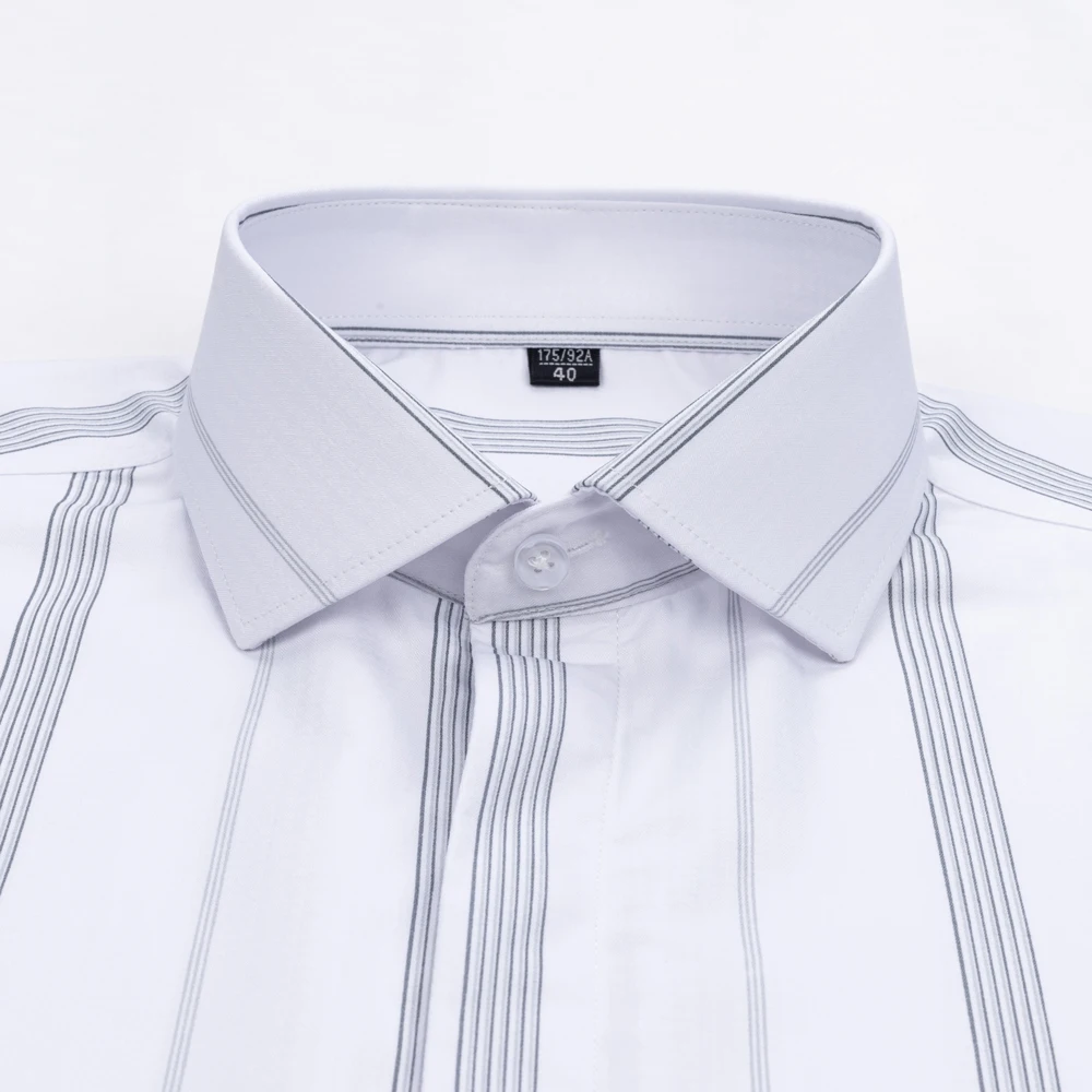 Men's Tuxedo Shirt Windsor Collar Adjustable Button French Cuff Front Covered Placket Wrinkle-Free Slim Striped Dressy Shirts