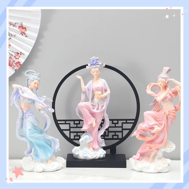 

Dunhuang Flying Apsaras Resin Figurines Chinese National Style Home Living Room Decor Ornaments Housewarming Gift Soft