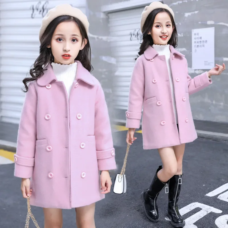 Girls Wool Coat Jacket Outerwear 2024 Beautiful Warm Thicken Plus Velvet Winter Autumn Cotton School Teenagers Children's E4037