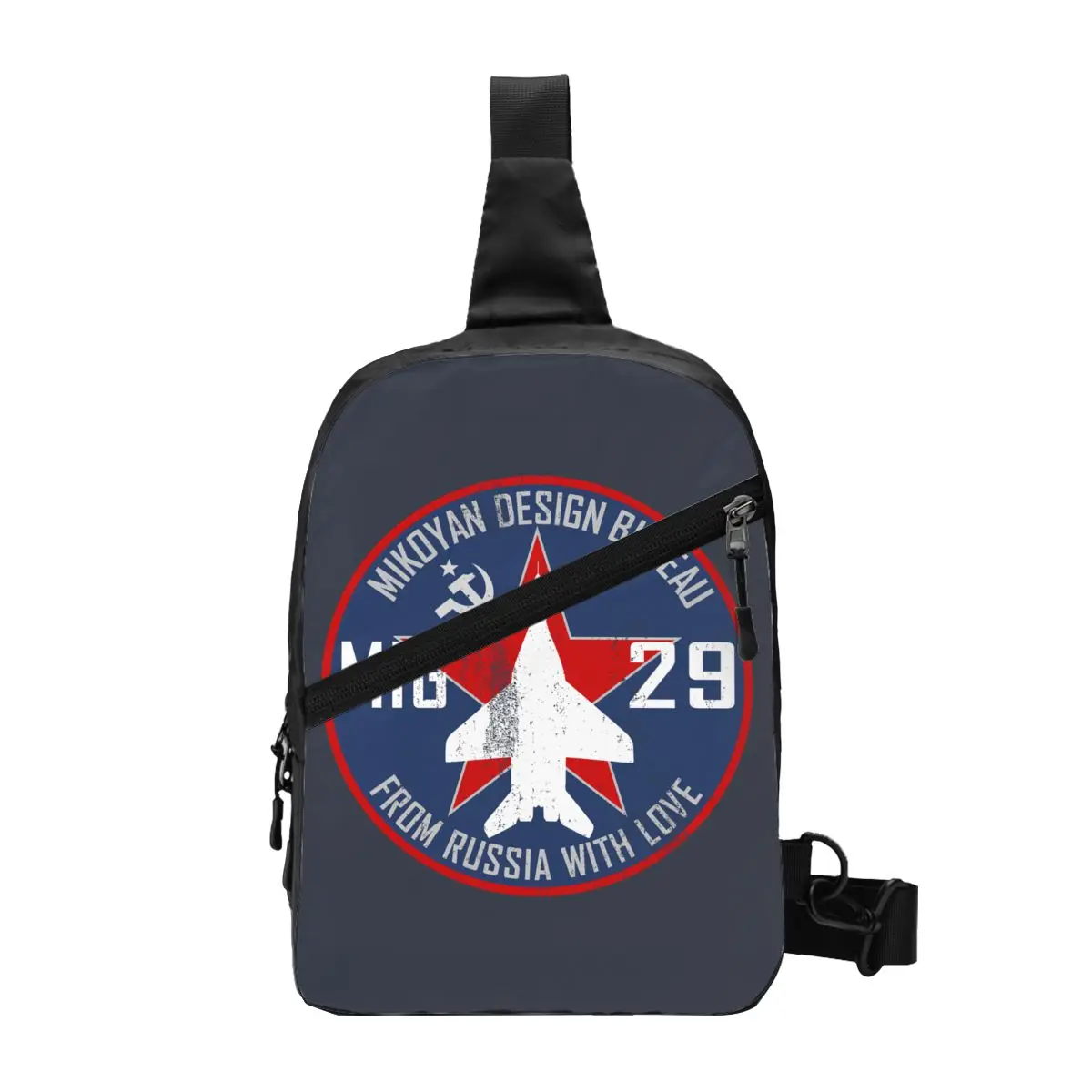 Mikoyan MiG-29 Russia With Love Jet Fighter Sling Chest Bag Custom Pilot Crossbody Shoulder Backpack for Men Traveling Daypack