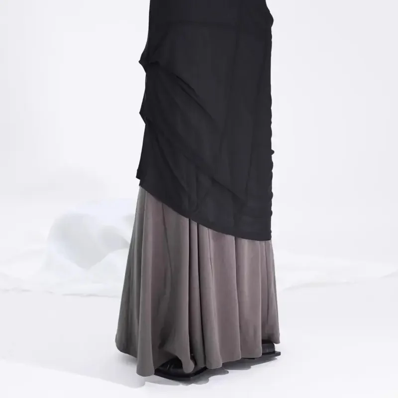 New Summer Bodycon Skirt Women Fashion Retro Patchwork High Waist Double Layer Mesh Long Mermaid Skirts Streetwear