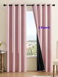 2pcs 100% Blackout Curtains, Thermal Insulated Window Drapes, Window Curtains for Living Room, Bedroom, Kitchen Home Decoration