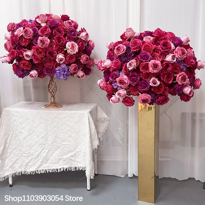 Knallrosa Künstlicher Blumenball-Kranz für Hochzeitskulissen, Lila Rosen-Dekoration für Veranstaltungen, Bühnen, Gangwege und Boden-Blumenrequisiten – Detail 4