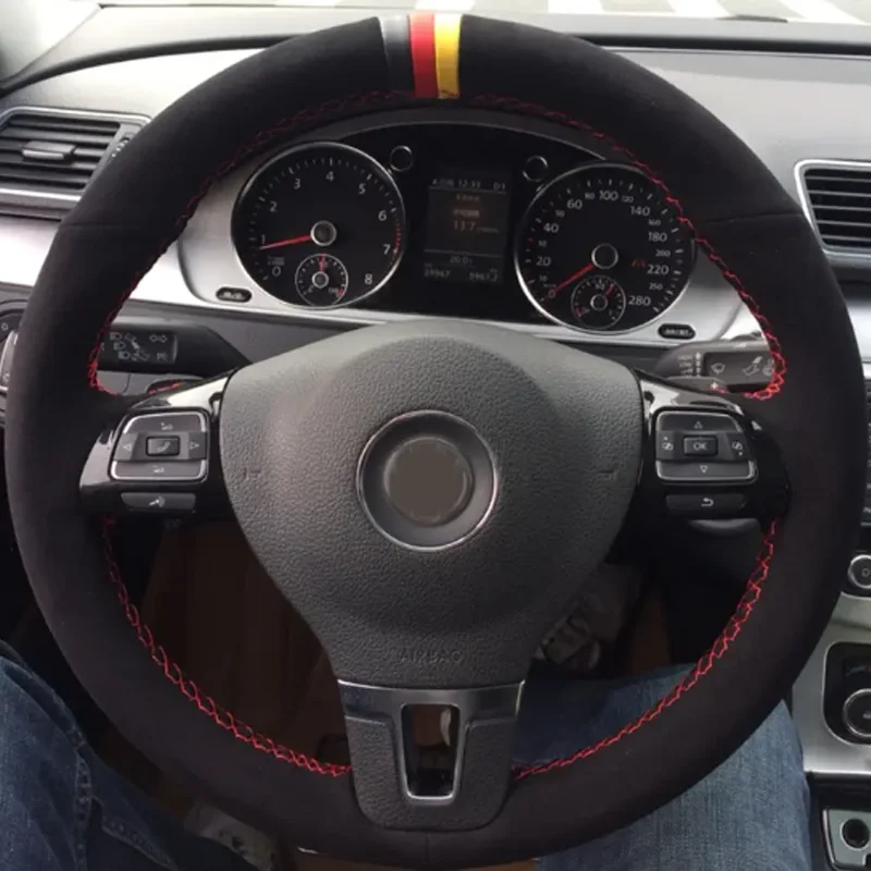 Car Steering Wheel Cover Black Suede Wrap For Volkswagen VW Golf Tiguan Passat B7 Passat CC Touran Steering-Wheel Cover
