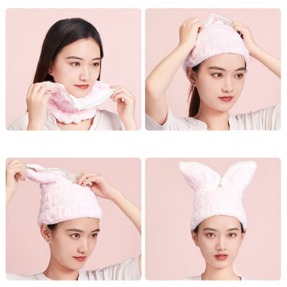 

Quick-Dry Bath Cap Rabbit Ear Design Waterproof Shower Hat For Women Thicken Hair Protection Cap Lightweight Bathroom