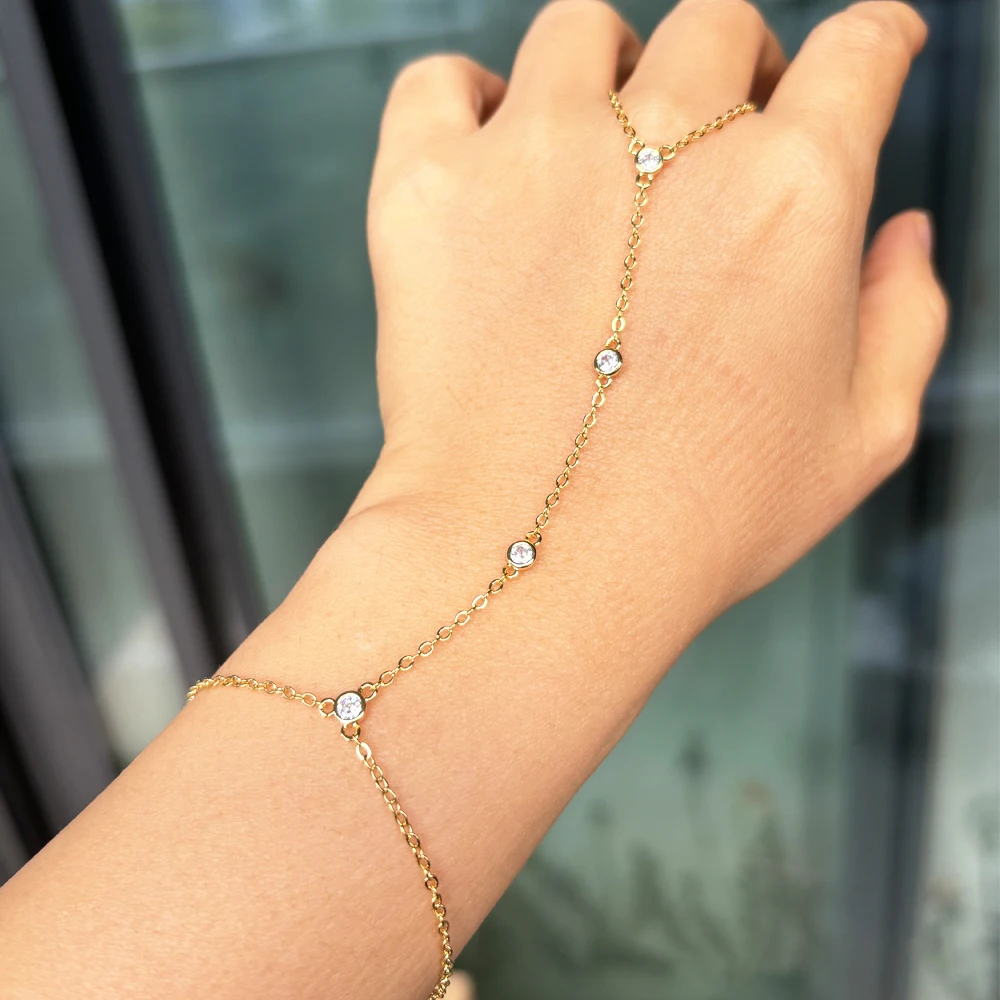 Stainless Steel New Style Punk Finger Ring Bracelet Hand Back Chain Jewelry Conjoined Bracelet