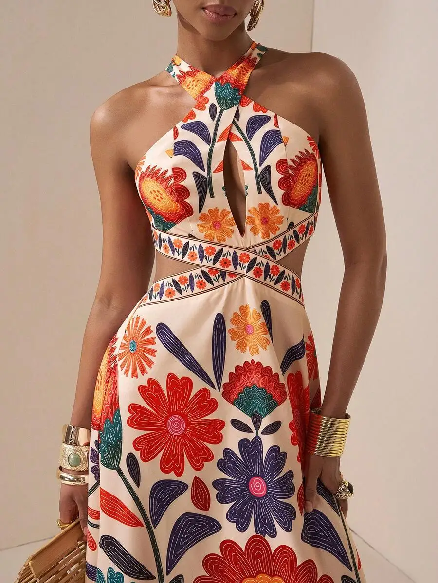 2025年ニューウェーブウェディングシーズン シミアンスタイル カラフルバケーション デイリーデート 誕生日パーティー クロスホルターネック ホロー