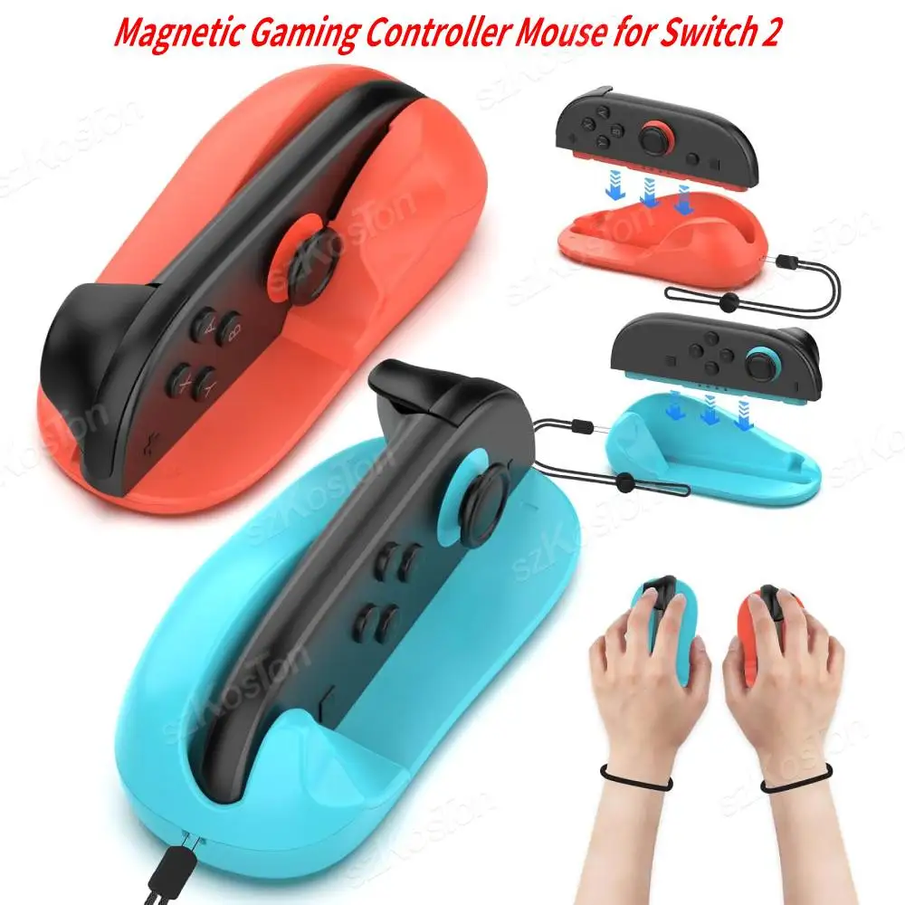 

2 Pack Magnetic Gaming Controller Mouse for Switch 2 Joy-Con Hand Grips With Bracelet Mini Portable Mice Game Accessories