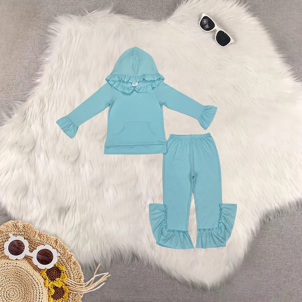 

9.9 Baby Girls Winter Clothes Baby Girls Aqua Hooded Ruffle Top Bell Pants Clothes Sets