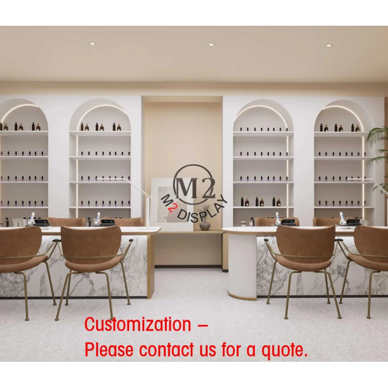 custom.M2 Display Reception Solution  Modern Beige Custom Salon Furniture Manicure Cabinet  Counter Nail Table Nail Shop D