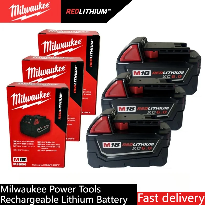 

100% Оригинальный аккумулятор Milwaukee M18 6000 мАч 18В M18B6 M18B5, подходит для электроинструментов Milwaukee, перезаряжаемая литиевая батарея