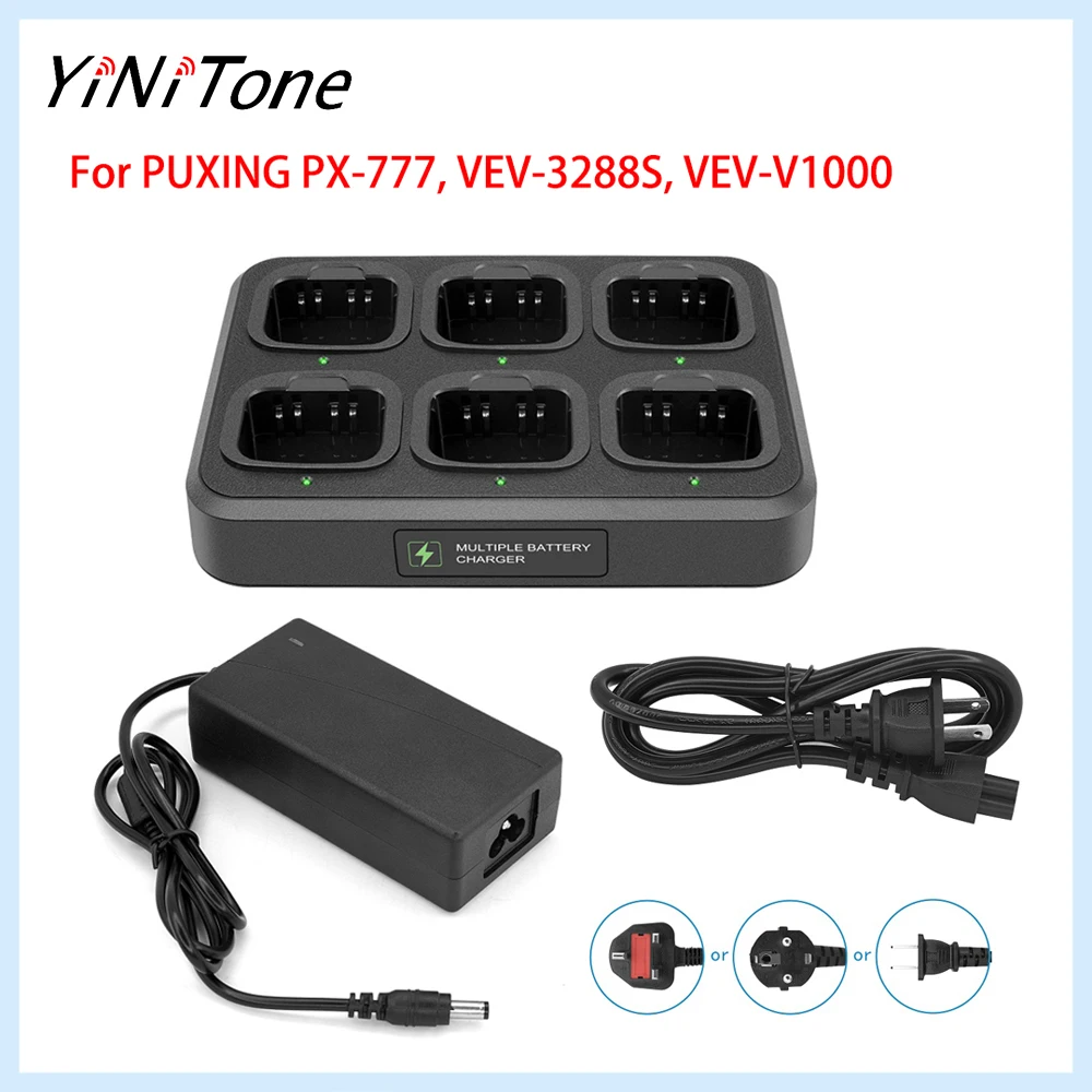

6-Way Walkie Talkie Charger for PX-777, VEV-3288S, VEV-V1000 - Supports Li-ion/Ni-MH, Power Protection Included