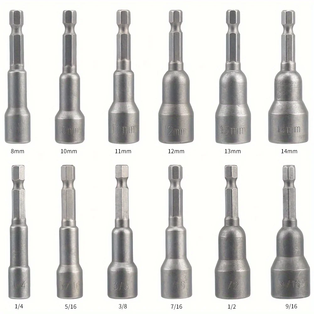 12/16-częściowy zestaw magnetycznych wkrętaków do nakrętek - zestaw mistrzowski wierteł do nakrętek sześciokątnych Premium Impact Power, SAE i metryczny