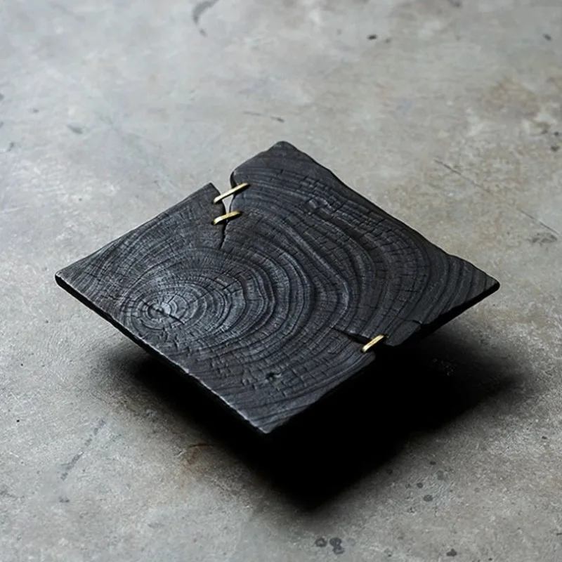 

Vintage Wabi-Sabi Style Solid Wood Tea Tray Copper Stud Dry Tea Table Small Tea Table Pot Holder Charcoal Tray