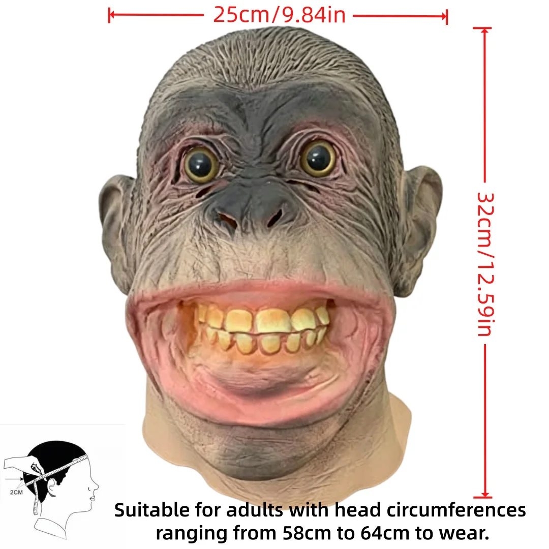 Funny Gorilla Latex Full Head Mask Big Mouth Animal Monkey Headgear For Halloween Masquerade Party Cosplay Costume Props