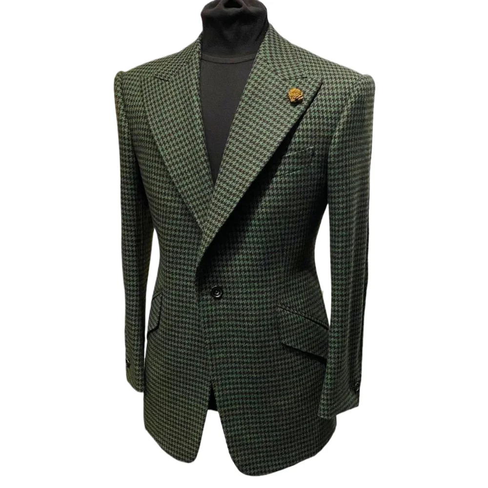 Men\'s Blazer Autumn/Winter Casual Vintage Houndstooth Turndown Collar Single Breasted Slim Fit Blazer for Office and Daily Wear