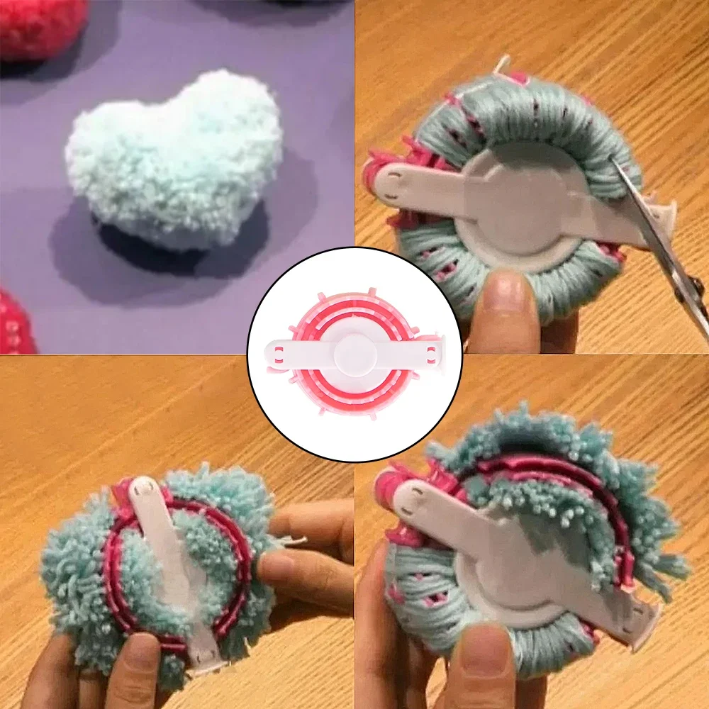 1Set Heart‑Shaped Pom Pom Maker, Velvet Pompon Ball Making Tool, Yarn Pom‑pom Assist Tool for DIY Knitting Sweaters Hats Decor