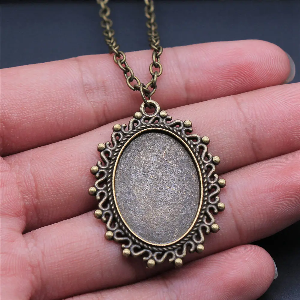 Oval Vintage Style Cameo Cabochon Pendant Base Setting Necklace Women Car Accessories Jewelry New In Chain Length 70cm OR 45+4cm