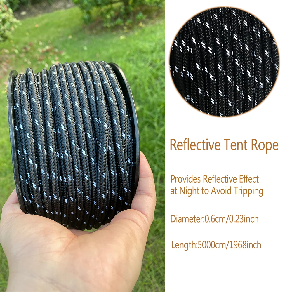 30/50m 6mm Reflective Tent Rope Tactical Parachute Cord Outdoor Lashing Rope For Canopy Shelter Survival Gear Kayak Canoe