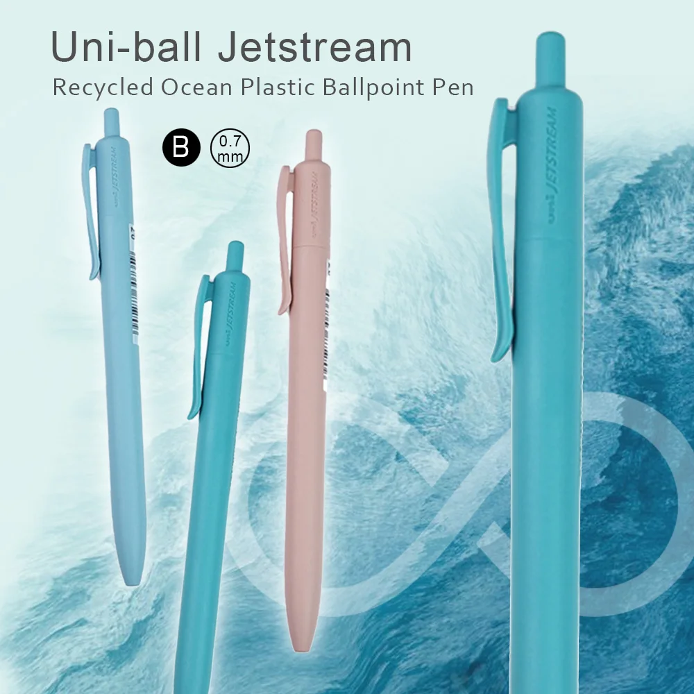 

Гелевая ручка Uni Jetstream, 0,7 мм, морская пластиковая ручка, синий стержень, черные чернила, экологически чистое гладкое письмо для школьных и офисных канцелярских принадлежностей