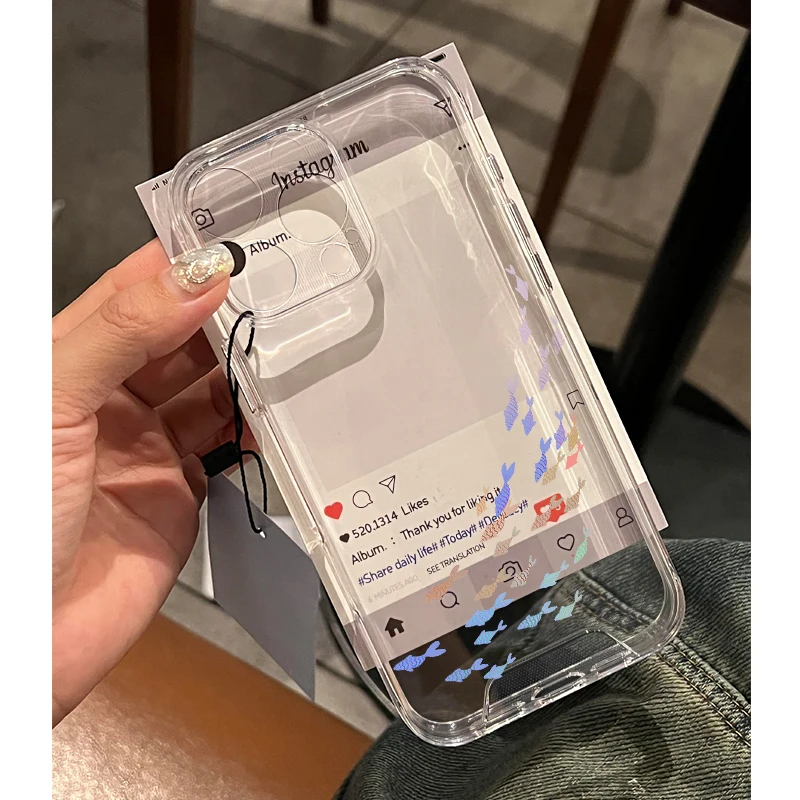 Ins Small Fish Group Creativo Del Fumetto Sveglio Cassa Del Telefono Trasparente Per iPhone 17 16 E 15 14 13 12 11 Pro XR XS Max 7 8 Plus Y2K Copertura ﻿