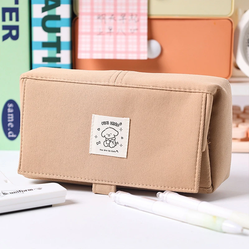 Simples durável Canvas Pencil Case, Lápis Cor Sólida Caixa, Alta Capacidade Portátil Papelaria Armazenamento Saco, Material Escolar, Moda