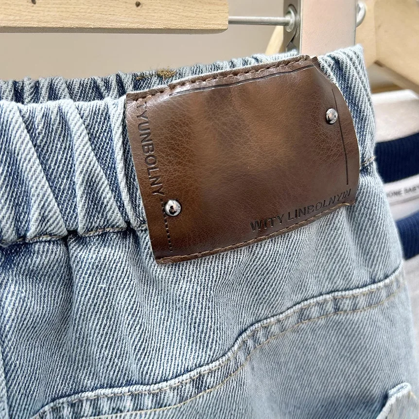 

Retro Blue Straight Jeans 2025 Spring Children's Pants Trousers