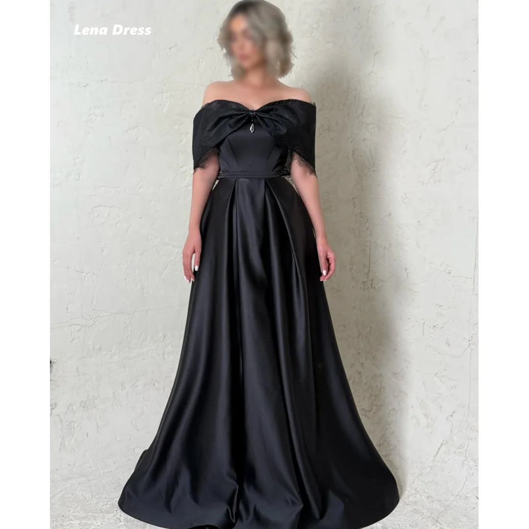 

Lena Lace Evening Dresses Woman Elegant Dress Luxury Women's Evening Dresses Black Customized Satin Ball Gowns Long Sleeved Prom