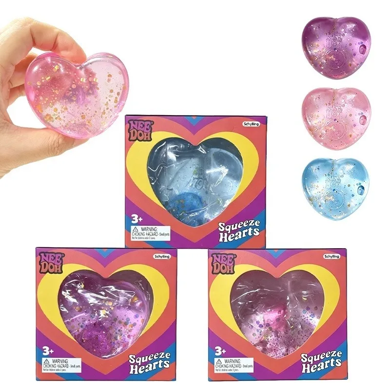 Needoh Heart Shaped Sensory Maltose Squishy Toy Clear Glitter Soft Slow Rebound Large And Mini Size Fidget Relief Anxiety Toy