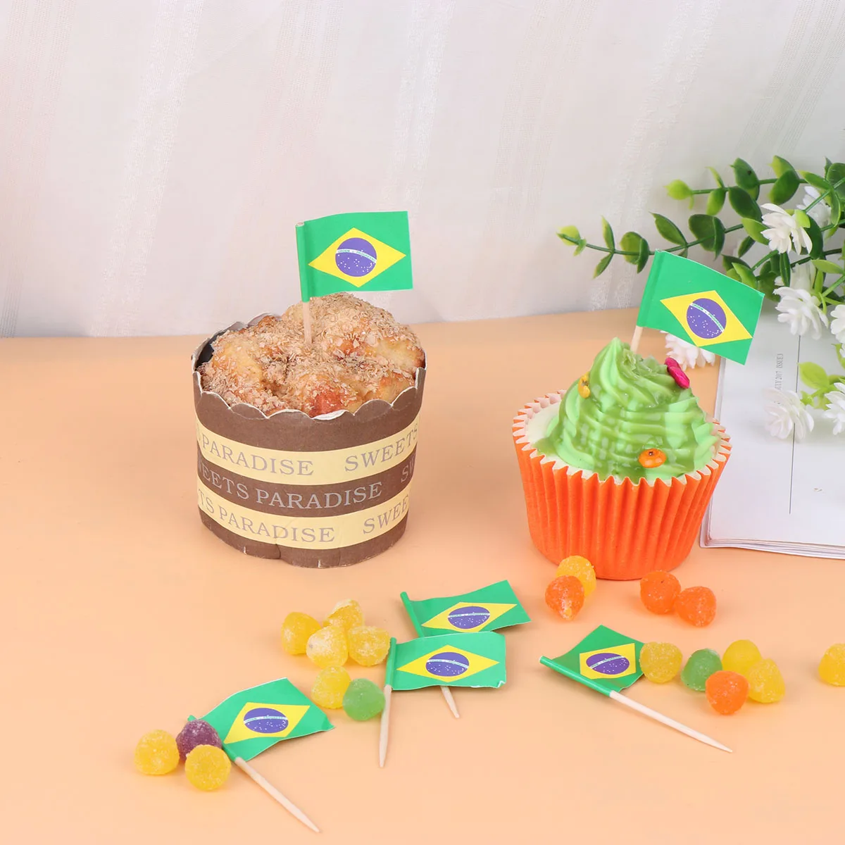 100pcs Brazil National Flag Design Cake Toppers Creative Cake Fruit Picks Cupcake Insert Decor Toothpick Party Supplies