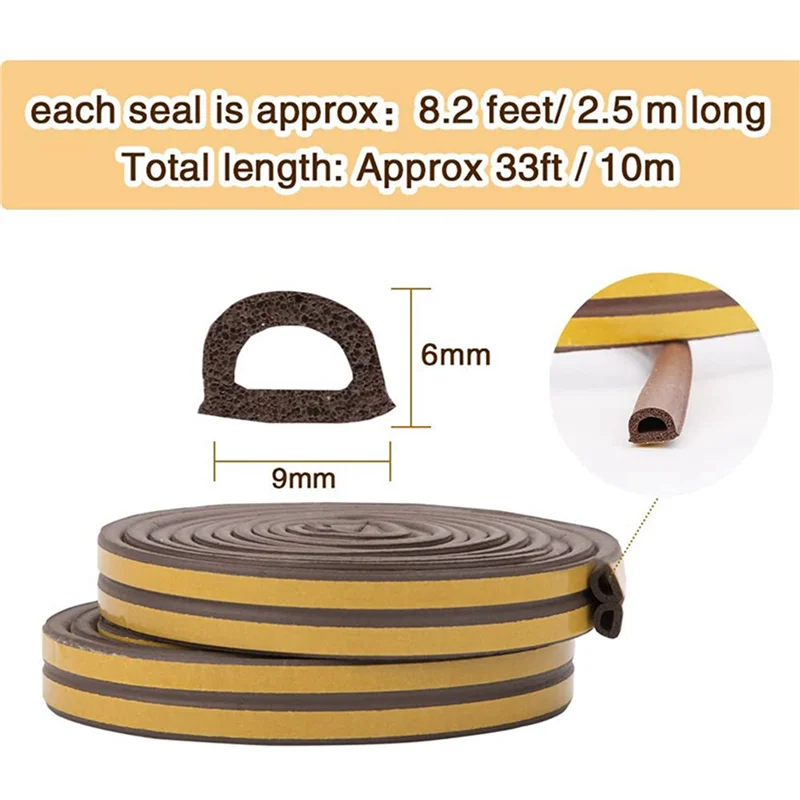 8 ม้วน EVA Seal Weather Strip โฟมเทป D ประเภท 10M ประตู Windows Draft Excluder Anti-Collision แถบซีล