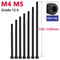 M4 M5 Grade 12.9 Black Hexagon Hex Socket Head Cap Allen Bolt Screw Over Ultra Long 100 110 115-330mm Half Thread Carbon Steel