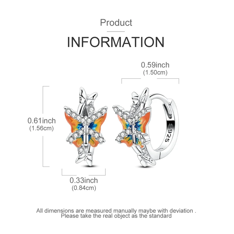 925 Sterling Silver Earrings Women Sparkling Flying Gradient Pink Butterfly Hoop Earring For Anniversary Wedding Jewelry Gifts view 6