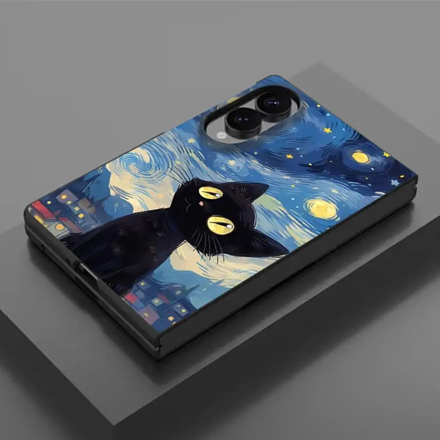 Van Gogh Cute Cat Phone Shell Funda Case for Samsung Galaxy ZFold Wide Z Fold 8 Fold8 ZFold8